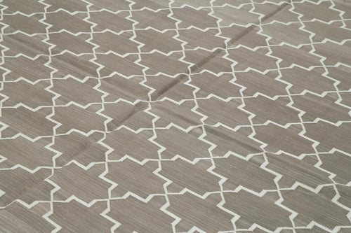 Geometric Duri Gri Geometrik Pamuk Yün El Dokuma Halısı 248x304 Agacan