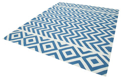 Geometric Duri Mavi Geometrik Pamuk Yün El Dokuma Halısı 242x297 Agacan