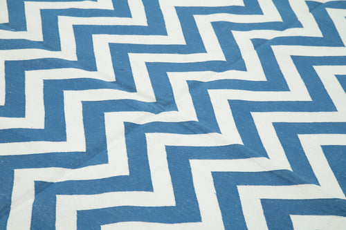 Geometric Duri Mavi Geometrik Pamuk Yün El Dokuma Halısı 242x297 Agacan