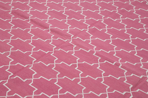 Geometric Duri Pembe Geometrik Pamuk Yün El Dokuma Halısı 247x297 Agacan