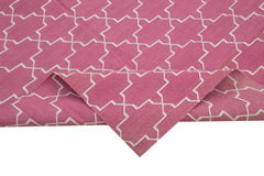 Geometric Duri Pembe Geometrik Pamuk Yün El Dokuma Halısı 247x297 Agacan