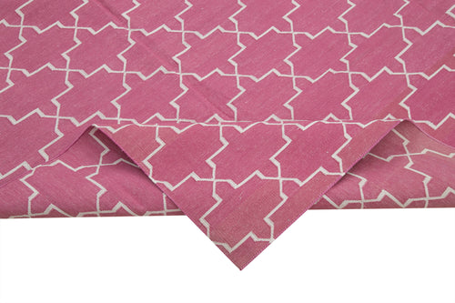 Geometric Duri Pembe Geometrik Pamuk Yün El Dokuma Halısı 247x297 Agacan