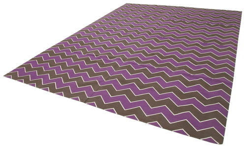 Geometric Duri Mor Geometrik Pamuk Yün El Dokuma Halısı 270x367 Agacan