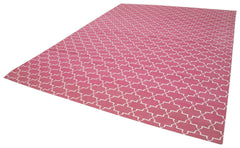Geometric Duri Pembe Geometrik Pamuk Yün El Dokuma Halısı 277x362 Agacan