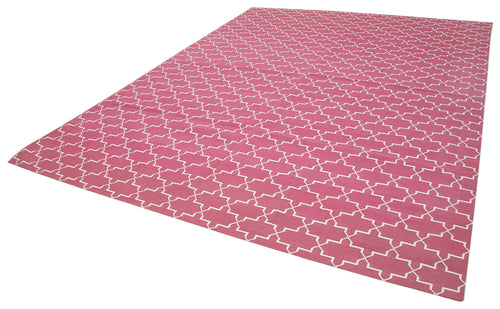 Geometric Duri Pembe Geometrik Pamuk Yün El Dokuma Halısı 277x362 Agacan