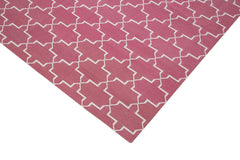 Geometric Duri Pembe Geometrik Pamuk Yün El Dokuma Halısı 277x362 Agacan