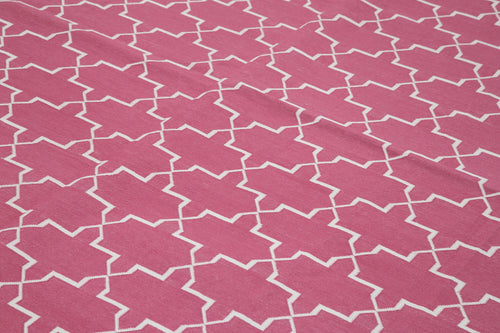 Geometric Duri Pembe Geometrik Pamuk Yün El Dokuma Halısı 277x362 Agacan