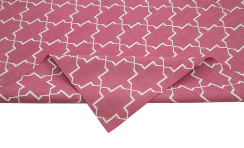 Geometric Duri Pembe Geometrik Pamuk Yün El Dokuma Halısı 277x362 Agacan