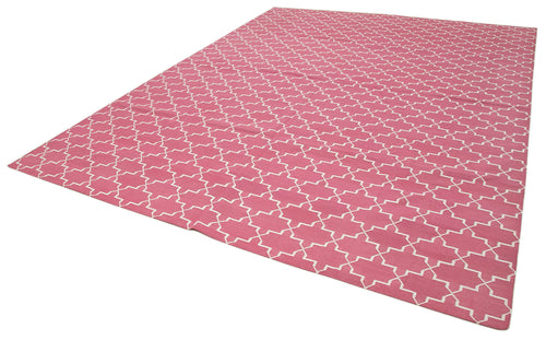 Geometric Duri Pembe Geometrik Pamuk Yün El Dokuma Halısı 275x360 Agacan