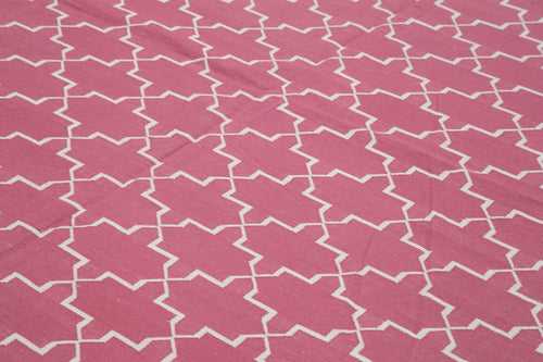 Geometric Duri Pembe Geometrik Pamuk Yün El Dokuma Halısı 275x360 Agacan