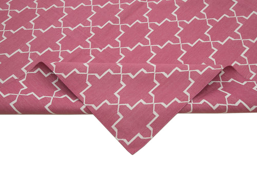 Geometric Duri Pembe Geometrik Pamuk Yün El Dokuma Halısı 275x360 Agacan