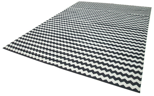 Geometric Duri Siyah Geometrik Pamuk Yün El Dokuma Halısı 270x360 Agacan