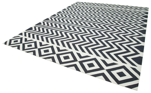 Geometric Duri Siyah Geometrik Pamuk Yün El Dokuma Halısı 286x366 Agacan
