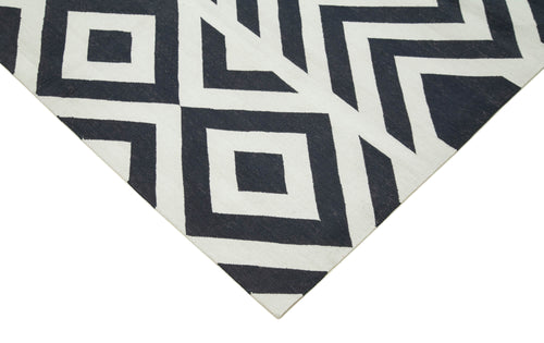 Geometric Duri Siyah Geometrik Pamuk Yün El Dokuma Halısı 286x366 Agacan