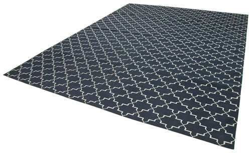 Geometric Duri Siyah Geometrik Pamuk Yün El Dokuma Halısı 278x361 Agacan