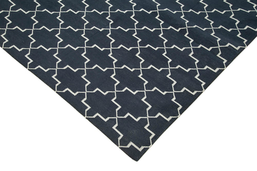 Geometric Duri Siyah Geometrik Pamuk Yün El Dokuma Halısı 278x361 Agacan