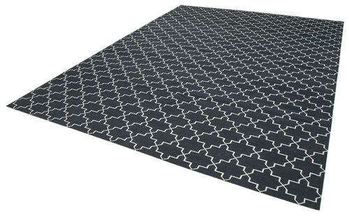Geometric Duri Siyah Geometrik Pamuk Yün El Dokuma Halısı 280x365 Agacan