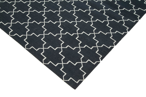 Geometric Duri Siyah Geometrik Pamuk Yün El Dokuma Halısı 280x365 Agacan