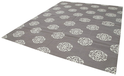 Geometric Duri Gri Geometrik Pamuk Yün El Dokuma Halısı 278x355 Agacan