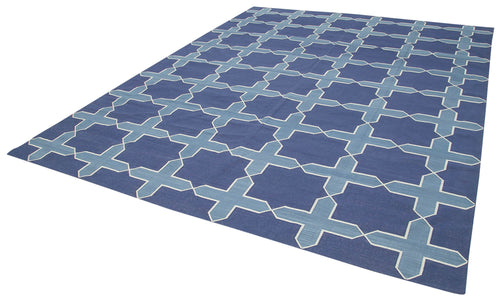 Geometric Duri Mavi Geometrik Pamuk Yün El Dokuma Halısı 280x358 Agacan