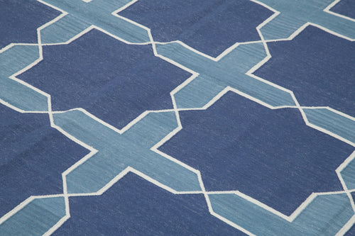 Geometric Duri Mavi Geometrik Pamuk Yün El Dokuma Halısı 280x358 Agacan