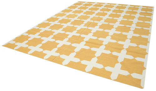Geometric Duri Sarı Geometrik Pamuk Yün El Dokuma Halısı 283x358 Agacan