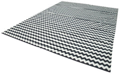 Geometric Duri Siyah Geometrik Pamuk Yün El Dokuma Halısı 273x356 Agacan