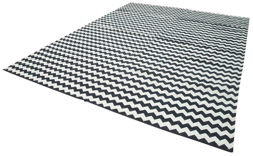 Geometric Duri Siyah Geometrik Pamuk Yün El Dokuma Halısı 273x356 Agacan