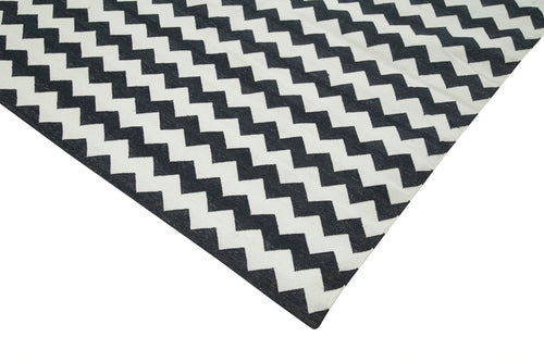 Geometric Duri Siyah Geometrik Pamuk Yün El Dokuma Halısı 273x356 Agacan