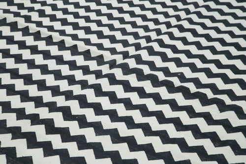 Geometric Duri Siyah Geometrik Pamuk Yün El Dokuma Halısı 273x356 Agacan
