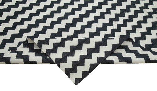 Geometric Duri Siyah Geometrik Pamuk Yün El Dokuma Halısı 273x356 Agacan