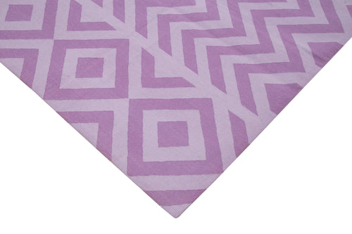 Geometric Duri Mor Geometrik Pamuk Yün El Dokuma Halısı 280x358 Agacan