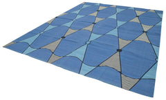 Geometric Duri Mavi Geometrik Pamuk Yün El Dokuma Halısı 283x357 Agacan