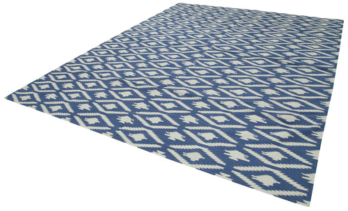 Geometric Duri Mavi Geometrik Pamuk Yün El Dokuma Halısı 282x364 Agacan