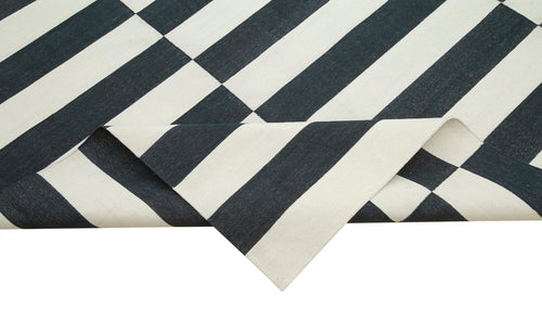 Geometric Duri Siyah Geometrik Pamuk Yün El Dokuma Halısı 278x361 Agacan
