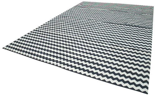 Geometric Duri Siyah Geometrik Pamuk Yün El Dokuma Halısı 306x423 Agacan