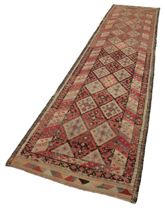 Vintage Herki Bej Eskitme Pamuk Yün El Dokuma Halısı 90x417 Agacan