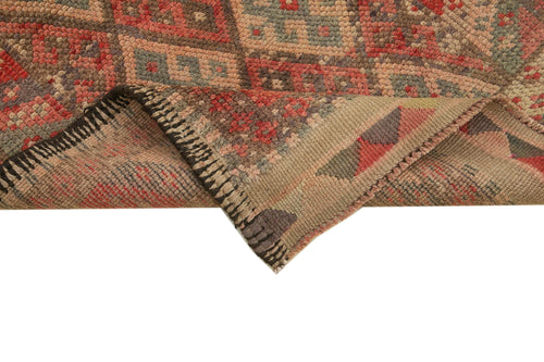 Vintage Herki Bej Eskitme Pamuk Yün El Dokuma Halısı 90x417 Agacan