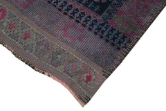 Vintage Herki Mor Eskitme Pamuk Yün El Dokuma Halısı 95x350 Agacan