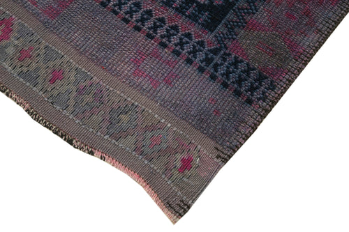 Vintage Herki Mor Eskitme Pamuk Yün El Dokuma Halısı 95x350 Agacan