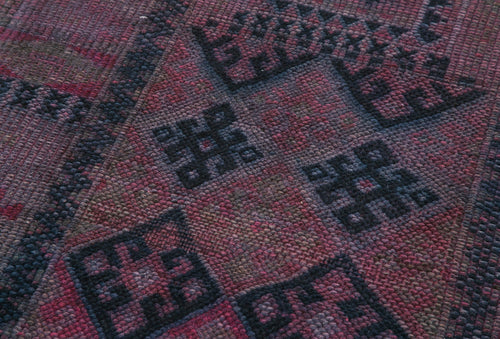 Vintage Herki Mor Eskitme Pamuk Yün El Dokuma Halısı 95x350 Agacan