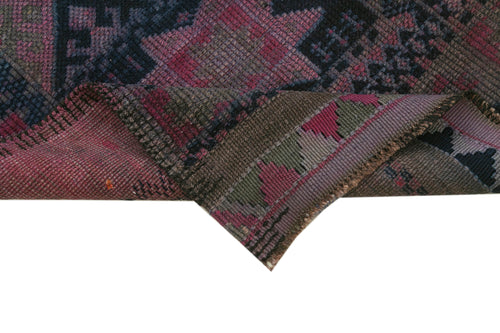 Vintage Herki Mor Eskitme Pamuk Yün El Dokuma Halısı 95x350 Agacan