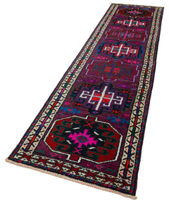 Vintage Herki Mor Eskitme Pamuk Yün El Dokuma Halısı 90x335 Agacan