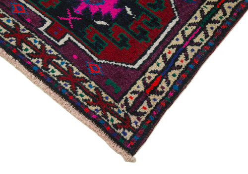 Vintage Herki Mor Eskitme Pamuk Yün El Dokuma Halısı 90x335 Agacan