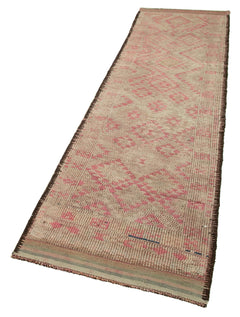 Vintage Herki Bej Eskitme Pamuk Yün El Dokuma Halısı 79x287 Agacan