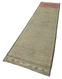 Vintage Herki Bej Eskitme Pamuk Yün El Dokuma Halısı 86x354 Agacan