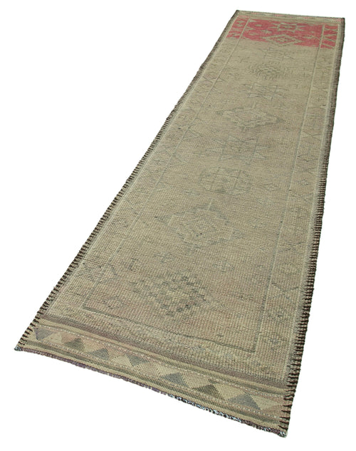 Vintage Herki Bej Eskitme Pamuk Yün El Dokuma Halısı 86x354 Agacan
