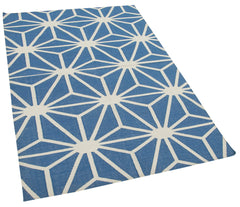 Geometric Duri Mavi Geometrik Pamuk Yün El Dokuma Halısı 111x167 Agacan