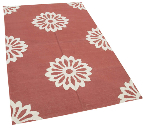 Geometric Duri Kırmızı Geometrik Pamuk Yün El Dokuma Halısı 107x166 Agacan