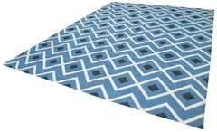 Geometric Duri Mavi Geometrik Pamuk Yün El Dokuma Halısı 303x415 Agacan